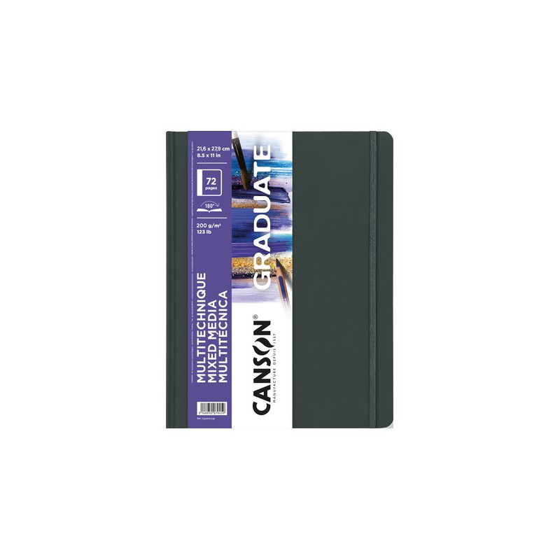 Quaderno Canson Graduate Mix Media - 36 fogli da 21.6x27.9 cm - 200 g - Grana fine - Colore bianco