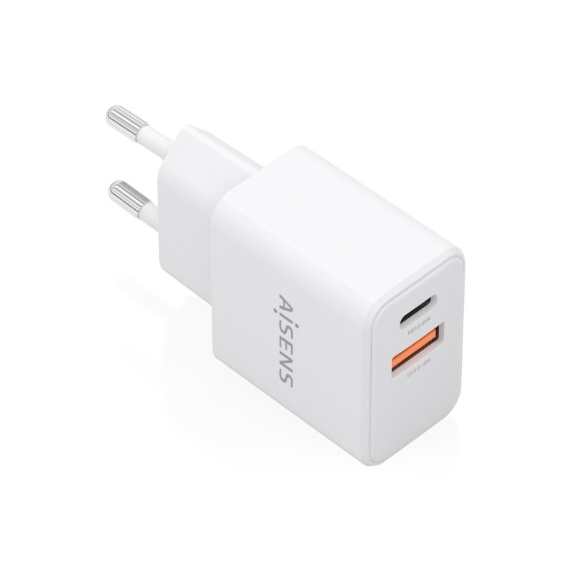 Caricabatterie Aisens Gan 20 W - 1xUSB-C PD 3.0 - 1xUSB-A QC 3.0 - Colore: bianco