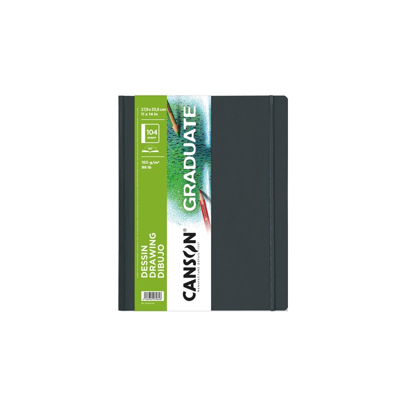 Quaderno da disegno Canson Graduate con 52 fogli - 27.9 x 35.6 cm - 160 g - Grana fine - Colore bianco