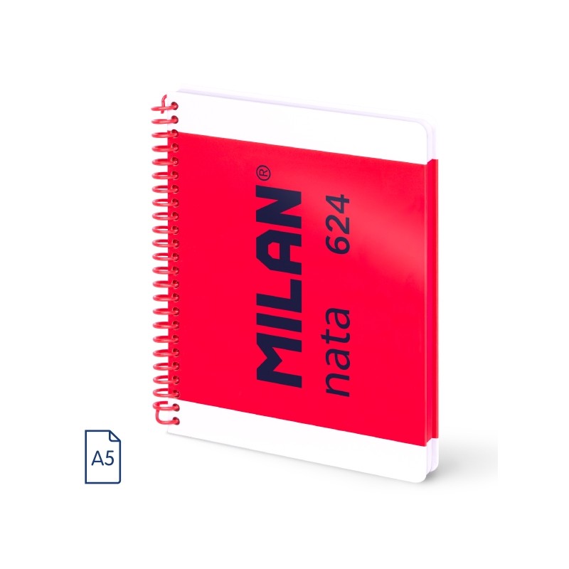 Milan Nata 624 Quaderno A5 con spirale - A quadretti - 80 fogli da 95 g - Copertina rigida - Colore rosa