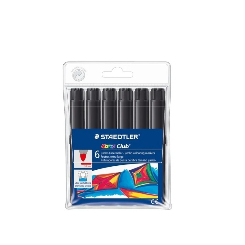 Staedtler Noris Jumbo 340 Confezione da 6 pennarelli Jumbo - Punta in fibra - Spessore del tratto 3 mm - Tappo ventilato