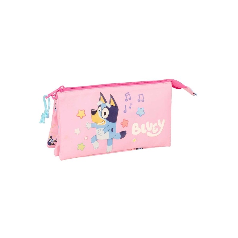 Safta Bluey Dance Borsa portaoggetti - 3 scomparti con cerniera - Tasca interna centrale - 22x12x3 cm - Colore rosa