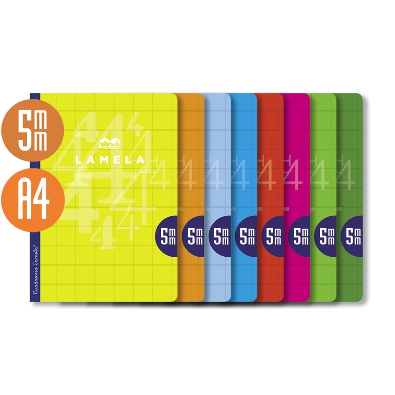 Lamela Confezione da 10 quaderni rilegati con 50 fogli da 90 g/m² con margini - Formato A4 - Righe a quadretti da 5 mm 