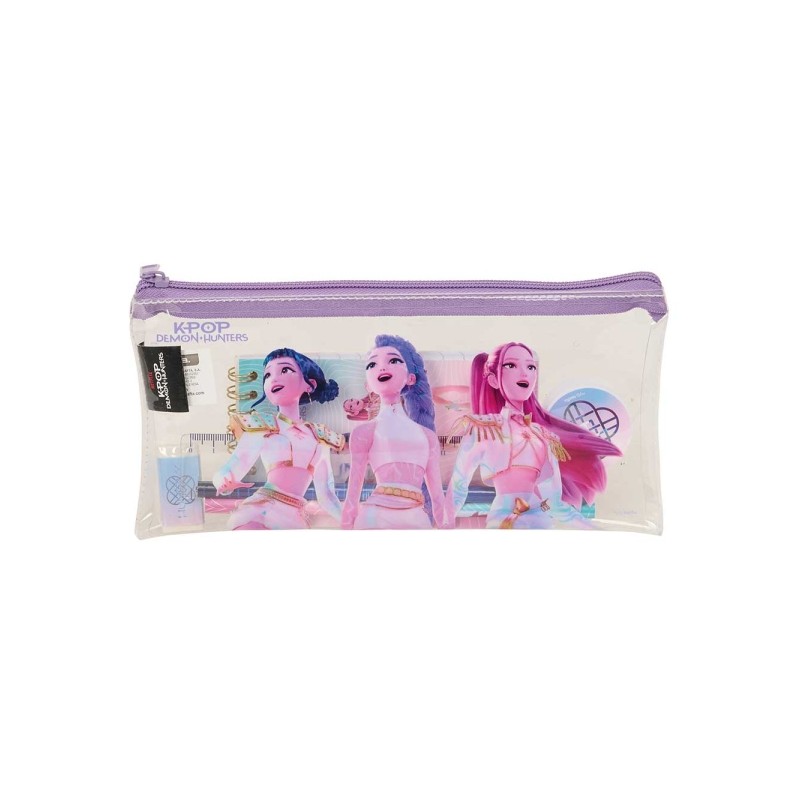 Safta K-Pop Demon Hunters Borsa multiuso - Cerniera - PVC - Righello da 15 cm - 2 matite - Temperamatite - Gomma - Blocc