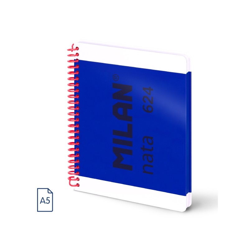 Milan Nata 624 Quaderno A5 con spirale - A quadretti - 80 fogli da 95 g - Copertina rigida - Colore blu marino