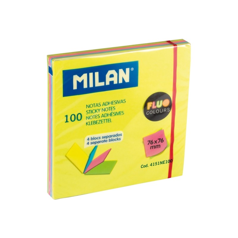 Milan Fluo Confezione da 100 foglietti adesivi - Colori neon - 76x76 mm - Colori assortiti