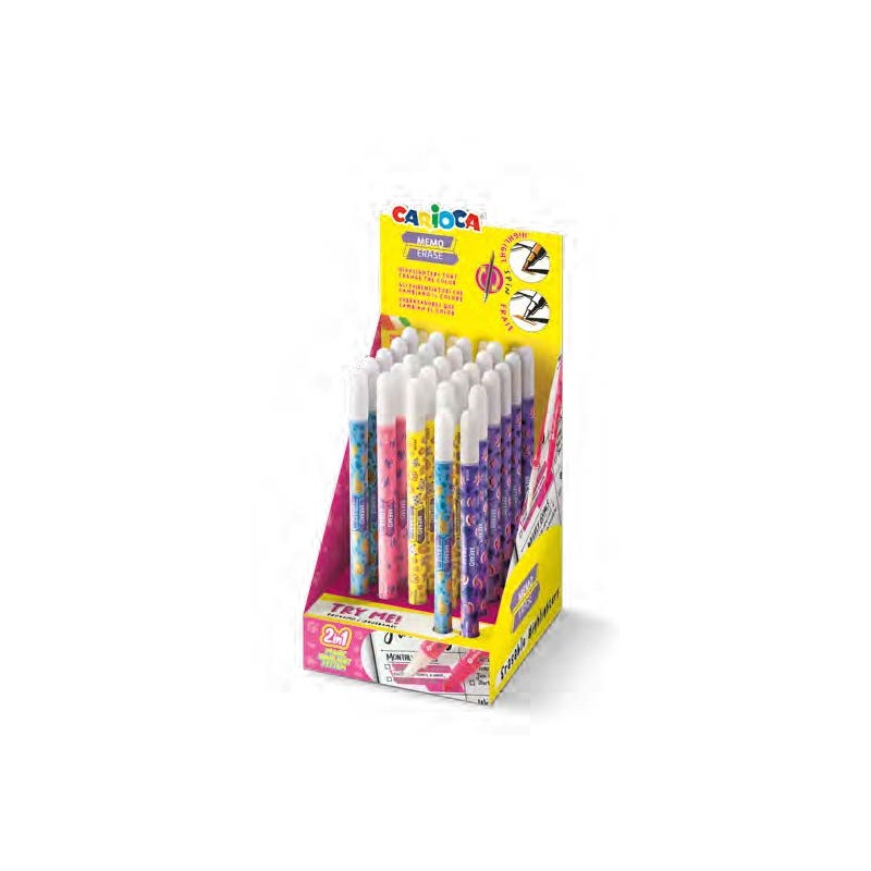 Carioca Memo Erase 2 in 1 Espositore con 25 pennarelli + 2 in omaggio - Una punta sottolinea e l'altra cancella il color