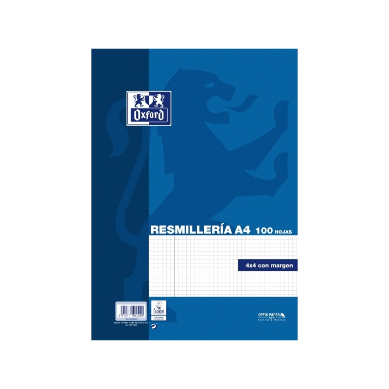 Blocco per appunti Oxford da 100 fogli - Formato A4 - Griglia 4x4 mm con margine - Copertina morbida - Senza fori - Colo