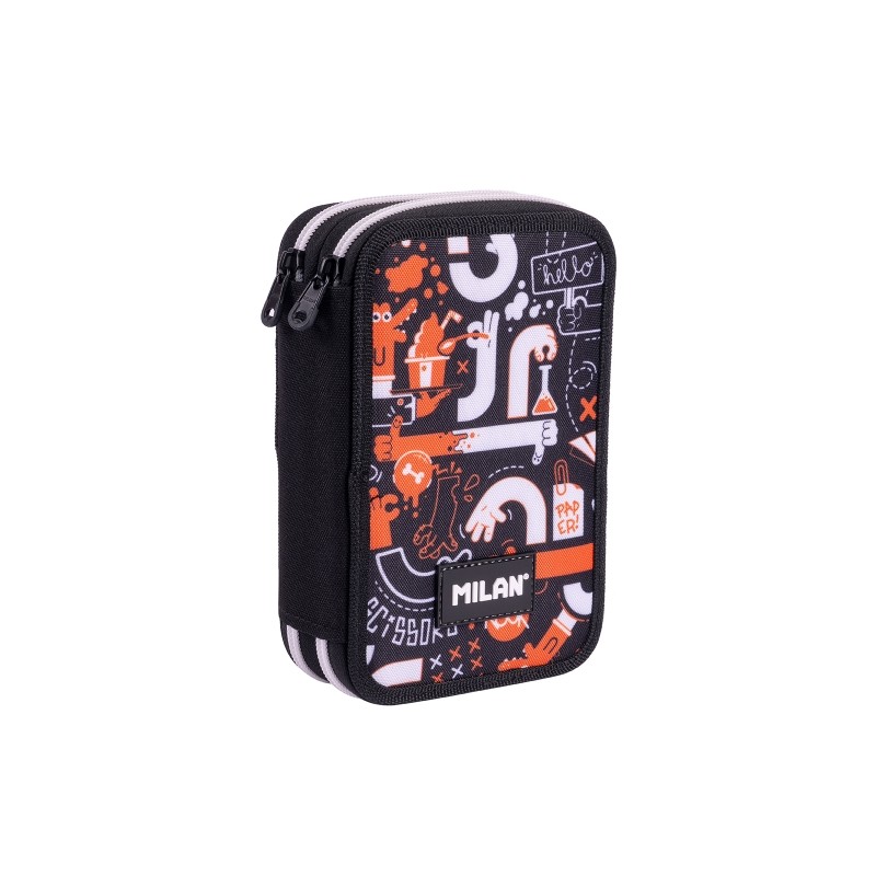 Milan Fingers Astuccio a 2 ripiani con righello - Temperamatite - Gomme da cancellare - Matite di grafite e colorate - P