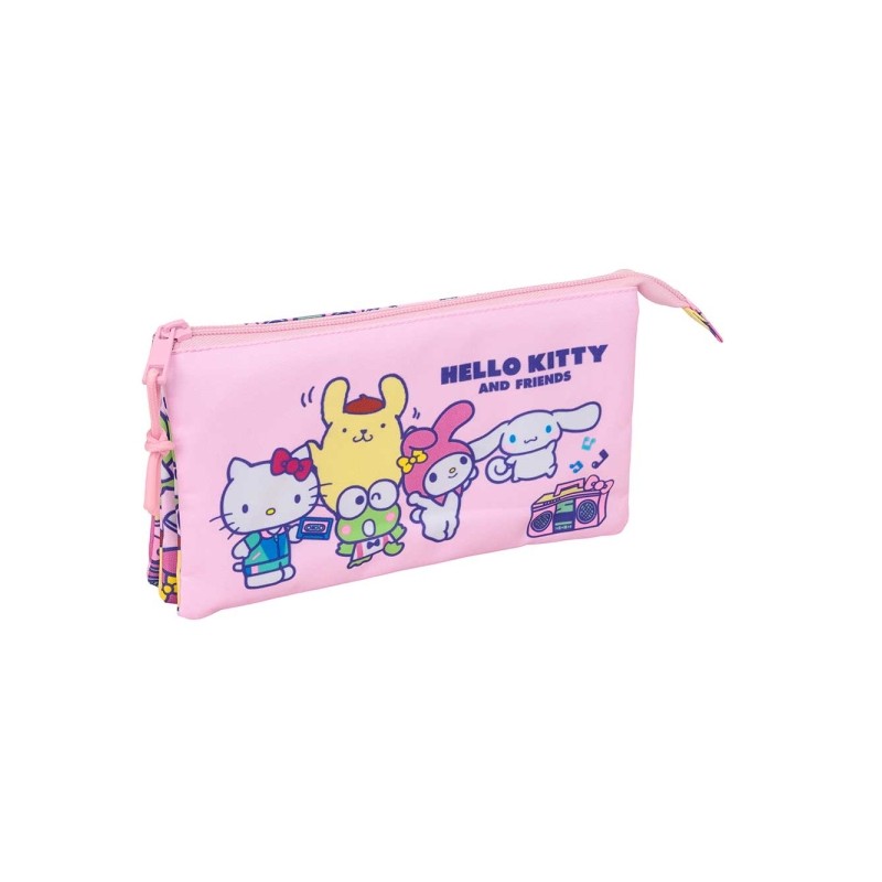 Safta Hello Kitty and Friends Borsa multiuso - 3 scomparti con cerniera - Tasca interna centrale - 22x12x3 cm - Colore r