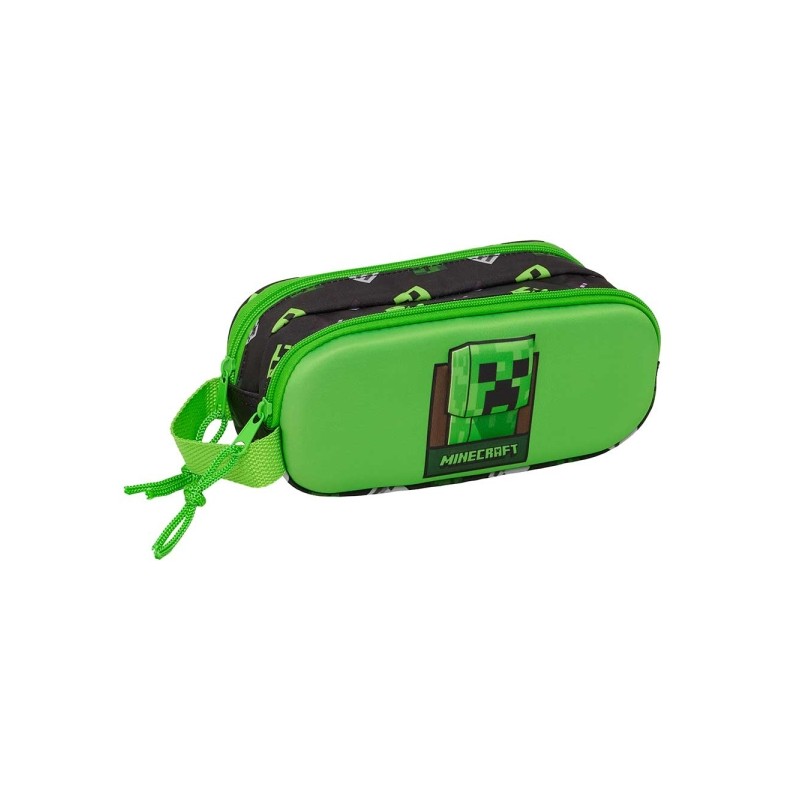 Safta Minecraft Borsa multiuso 3D - 2 scomparti con cerniera - Manico laterale - Capacità 1 L - 21x8x6 cm - Colore verd