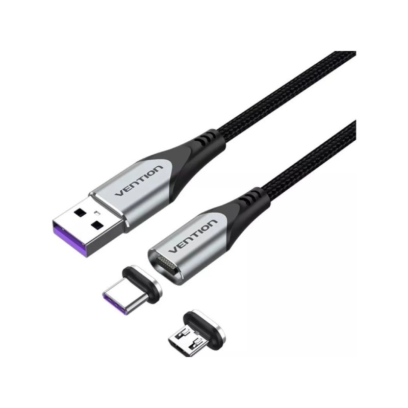 Cavo USB 2.0 Vention - Lunghezza 50 cm - USB-A - USB-C e Micro-USB intercambiabili - Velocità fino a 480 Mbps - Rivesti