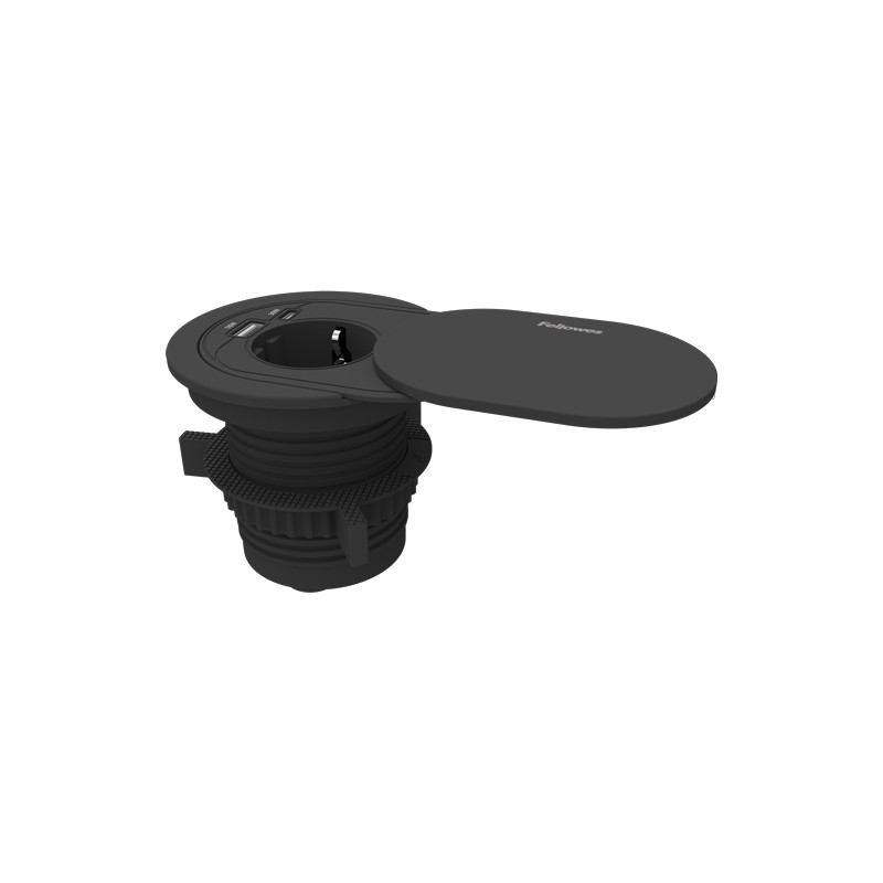 Fellowes Presa elettrica da incasso per fori passacavi da 60 e 80 mm - Schuko - USB-C - Cavo da 2 m - Coperchio protetti