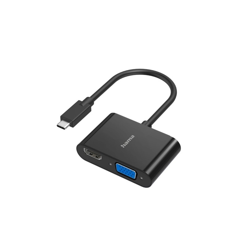 Hama Essential Adattatore video 2 in 1 - Ingresso USB-C maschio - Uscita VGA e HDMI femmina - Colore: nero