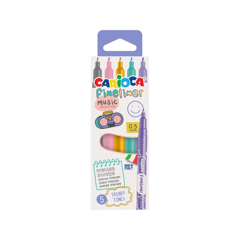 Carioca Fineliner Music Pack da 5 pennarelli - Punta bianca in acetalica da 0.5 mm - Colori assortiti