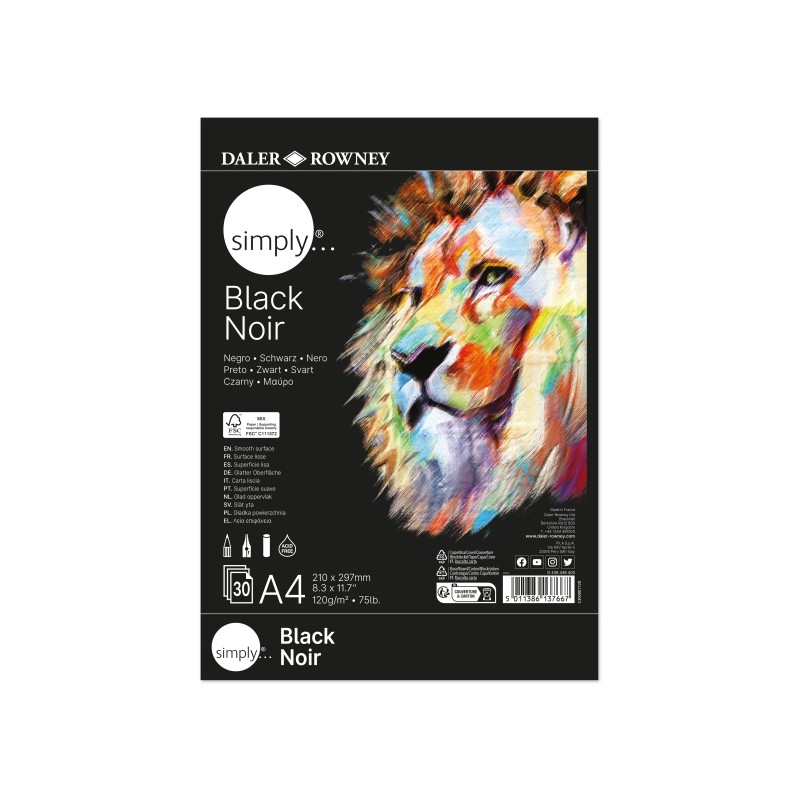 Daler Rowney Simply Bloc con colla - A4 - 120 g - 30 fogli - Colore: nero