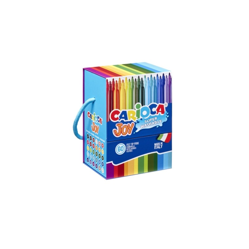 Carioca Joy - Confezione rigida con 60 pennarelli - Punta da 2.8 mm bloccata - Cappuccio ventilato - Lavabili - Colori a