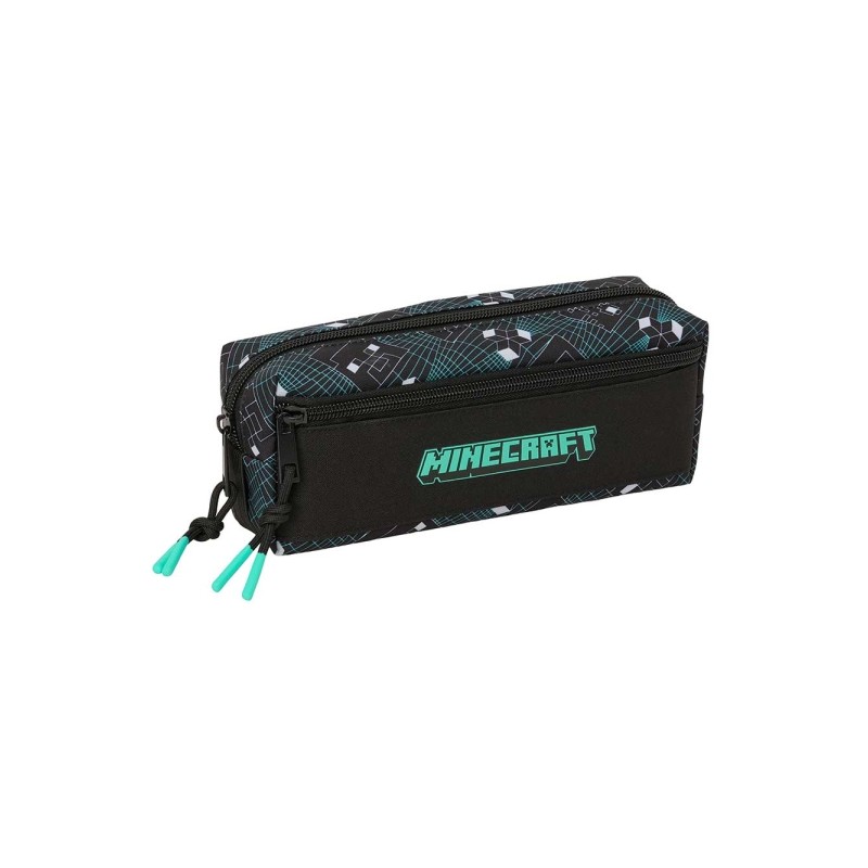 Borsa da trasporto Safta Minecraft - 3 scomparti con cerniera - Elastico - Compatta - 22x8.5x6 cm - Colore nero