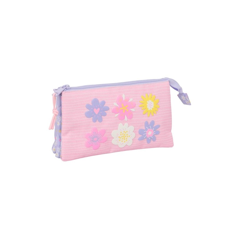 Safta Bouquet Portatutto - 3 scomparti con cerniera - Tasca interna - 0.6 L - 220x30x120 mm - Colore rosa pastello