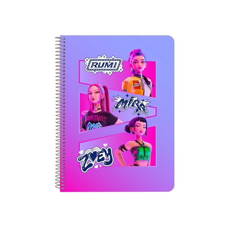 Safta K-Pop Demon Hunters Quaderno a spirale - Formato quarto - 80 fogli da 80 g/m² - Griglia 4x4 mm - Copertina rigida
