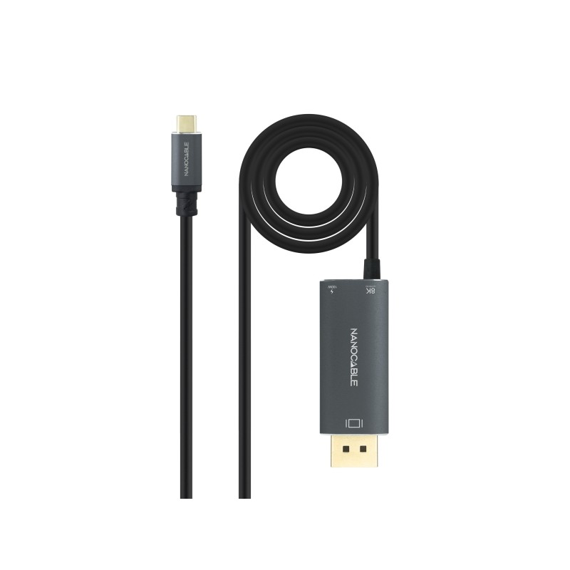 Cavo adattatore Nanocable da USB-C a DisplayPort 1.4 - Lunghezza 1.8 m - Risoluzione 8K - Involucro in alluminio - Power