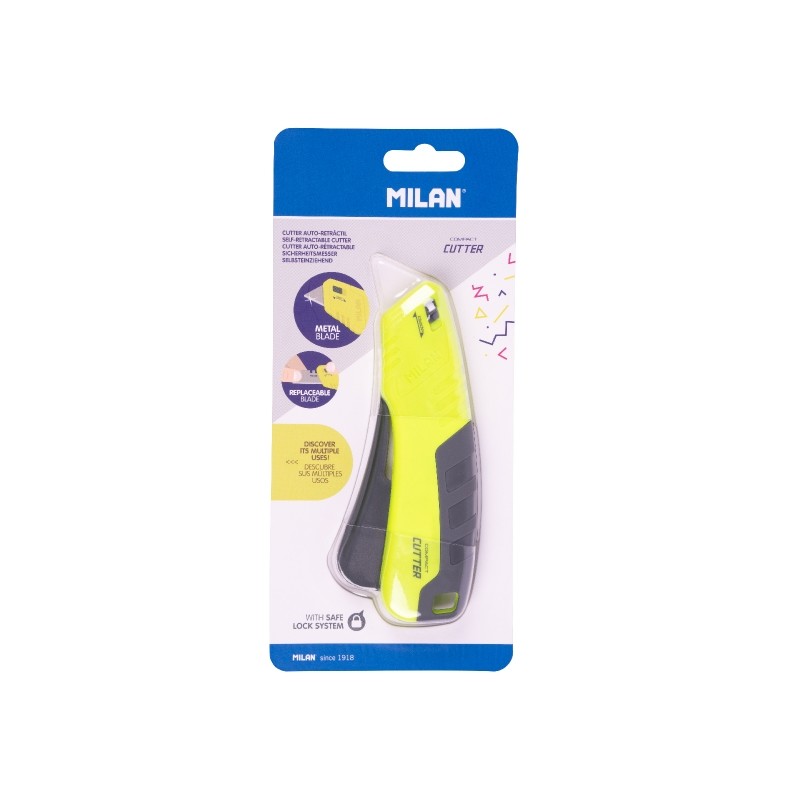 Milan Compact Acid Cuter autoretrattile - Lama in ceramica sostituibile - Blocco di sicurezza - Ergonomico - Colore gial