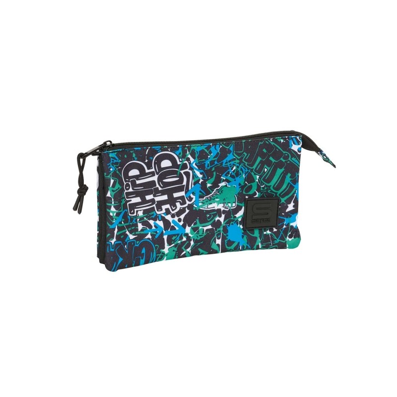 Safta Graffiti Go Portatutto - 3 scomparti con cerniera - Tasca interna - 0.60 L - 220x30x120 mm - Colore blu scuro