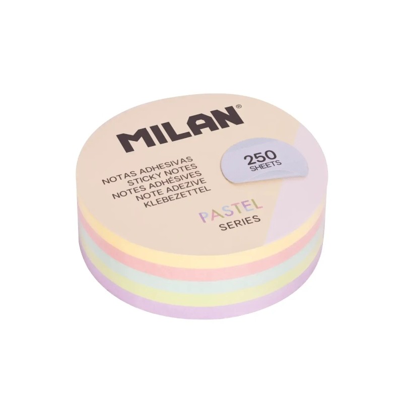 Milan Pastel - Blocco da 250 post-it rotondi  Ø 67 mm - 50 post-it per colore - Colori pastello assortiti