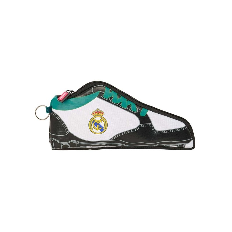 Safta Real Madrid Divisa 26/27 Borsa portaoggetti a forma di scarpa da calcio - Cerniera - 24x10x2 cm - Colore bianco e 