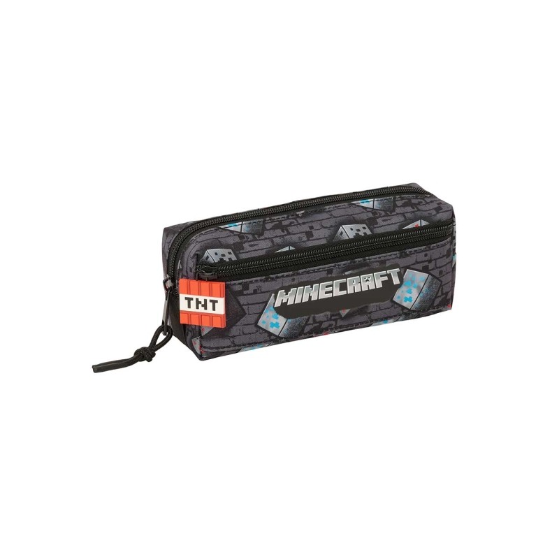 Safta Minecraft Graffiti Borsa portaoggetti - 3 scomparti con cerniera - Elastico - Compatta - 22x8.5x6 cm - Colore grig