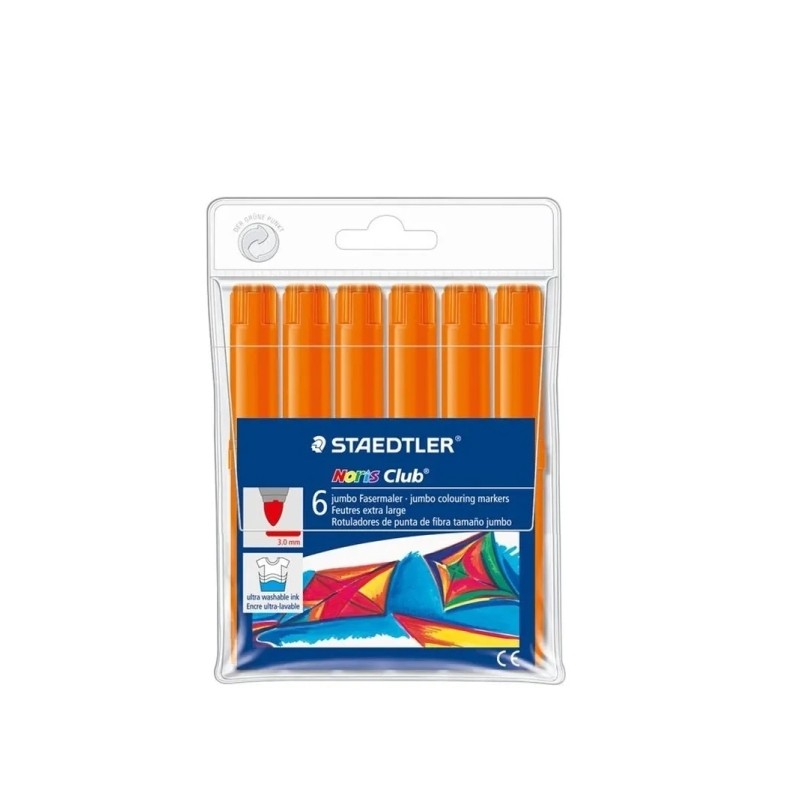 Staedtler Noris Jumbo 340 Confezione da 6 pennarelli Jumbo - Punta in fibra - Spessore del tratto 3 mm - Cappuccio venti
