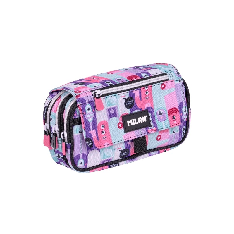 Milan Aliens 2 Borsa portaoggetti con patta - Cerniera - 4 scomparti - 13x24x10 cm - Colore rosa