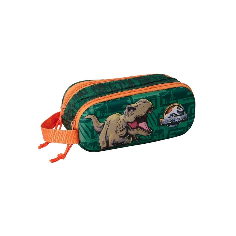 Safta Jurassic World Borsa multiuso 3D da 1 L - 2 scomparti - Chiusura a cerniera - Manico - 21x8x6 cm - Colore verde sc
