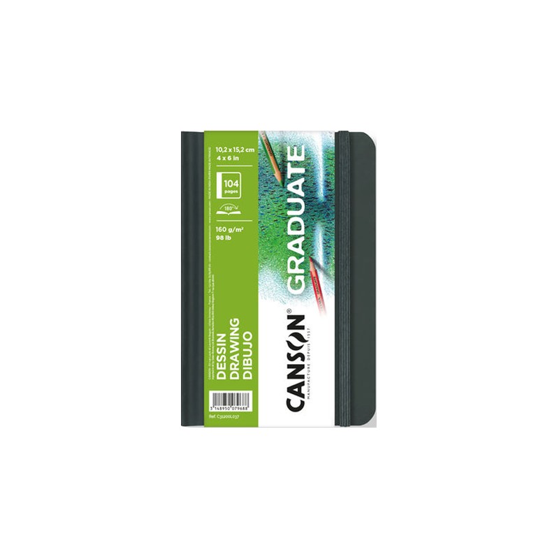 Quaderno da disegno Canson Graduate con 52 fogli - 10.2x15.2 cm - 160 g - Grana fine - Colore bianco