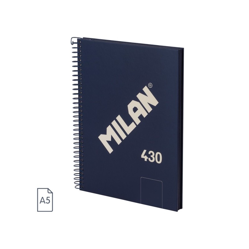 Milan 430 Since 1918 Quaderno A5 con spirale - Fogli bianchi - 80 fogli da 95 g - Copertina rigida - Colore blu