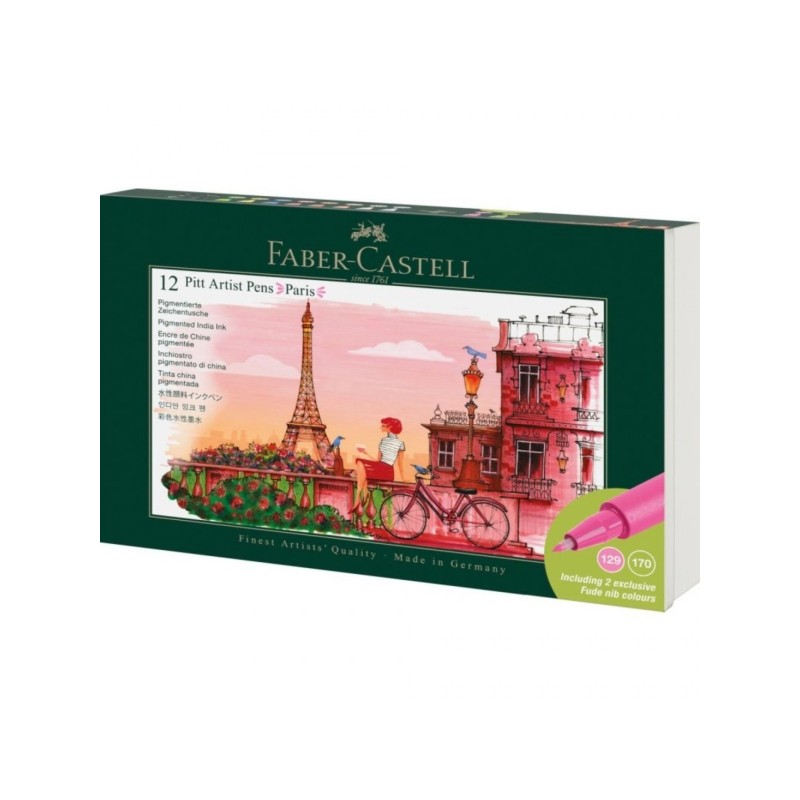 Faber-Castell Pitt Artist Pen Brush City Collection Paris - Astuccio con 12 pennarelli a punta pennello - Inchiostro pig