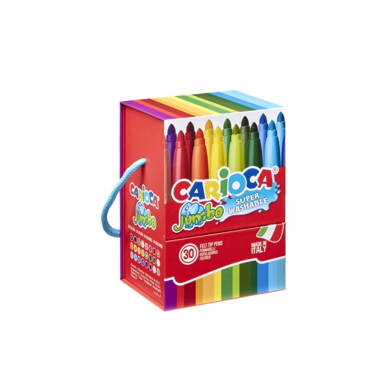 Carioca Jumbo - Confezione rigida con 30 pennarelli - Punta da 6 mm - Superlavabili - Colori assortiti