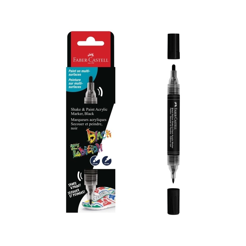 Faber-Castell Shake e Paint Black Edition Pennarello acrilico a doppia punta - Punte rotonde da 1 mm e 3 mm - Inchiostro