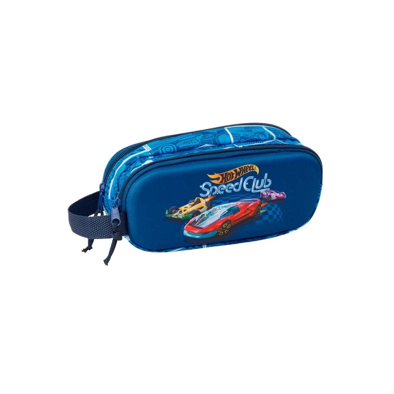 Safta Hot Wheels Borsa multiuso 3D - 2 scomparti con cerniera - Manico laterale - Capacità 1 L - 21x8x6 cm - Colore blu