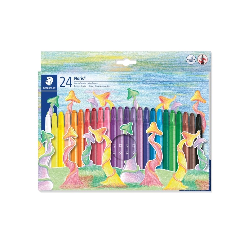 Staedtler Noris 221 Confezione da 24 pastelli a rotazione - Diametro 6 mm - Resistenti alla rottura - Coloranti alimenta