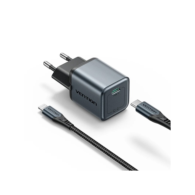 Caricabatterie da muro Vention - 20 W - GaN - Cavo da 1 m da USB a Lightning - USB-C - Power Delivery 3.0 - Qualcomm 3.0