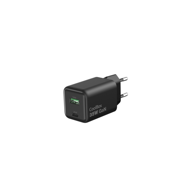 CoolBox Caricabatterie GAN 35W - 1xUSB-C - 1xUSB-A - Ricarica rapida 3.0 - Power Delivery - Colore: nero