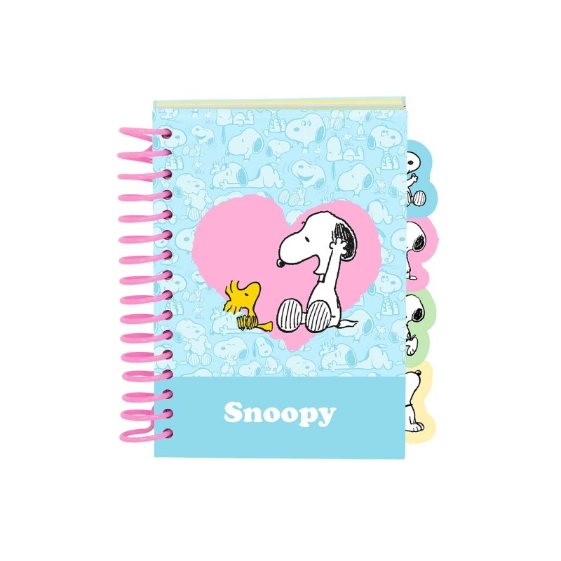 Blocco note Safta Snoopy - Formato A6 - 80 fogli da 80 g/m² - Rilegatura a spirale - Copertina rigida - 4 divisori inte