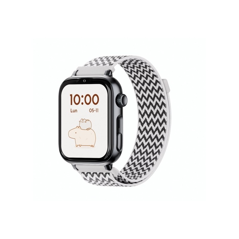 Savefamily Smartwatch per bambini SaveWatch Plus 2 - Schermo AMOLED - Cassa nera - Cinturino in tessuto a zigzag