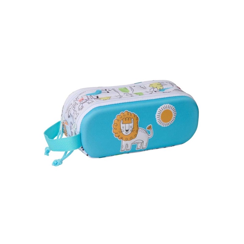 Safta Lion Borsa multiuso 3D - 2 scomparti - Chiusura con cerniera - Manico - 21x8x6 cm - Colore bianco e blu