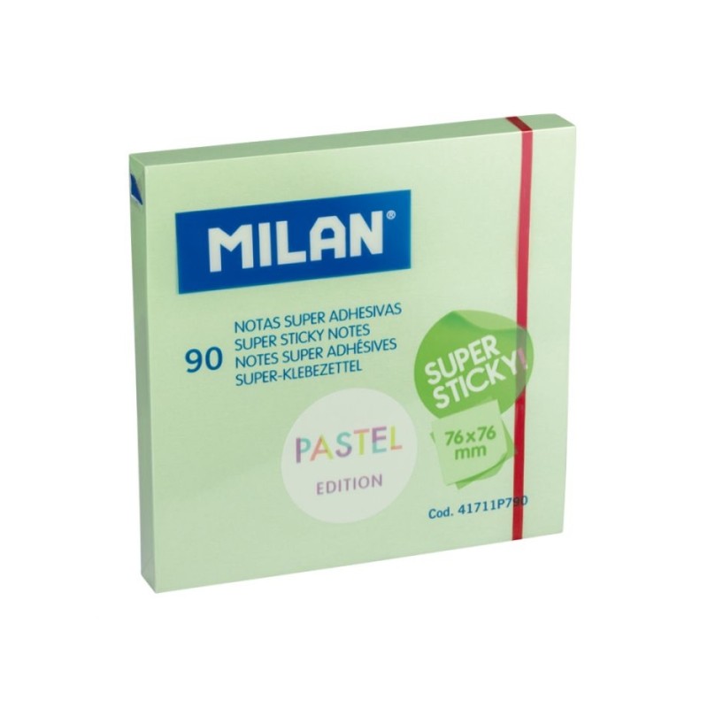Milan Blocco da 90 foglietti super adesivi - Rimovibili - Maggiore tenuta - 76 mm x 76 mm - Colore verde pastello