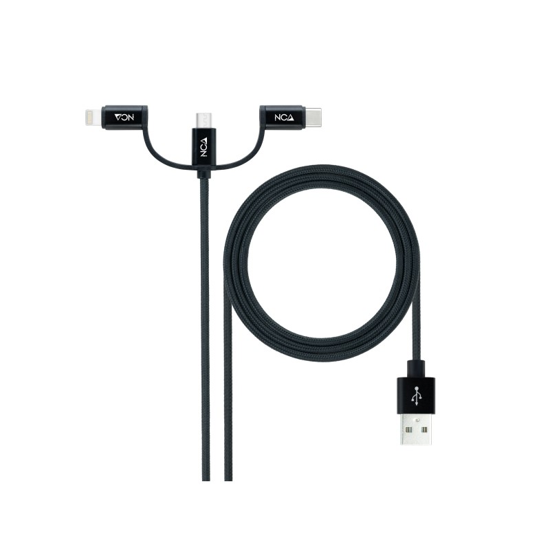 Cavo Nanocable USB-A 2.0 maschio - USB-C. MicroUSB. Lightning maschio. 1 m - Colore: nero