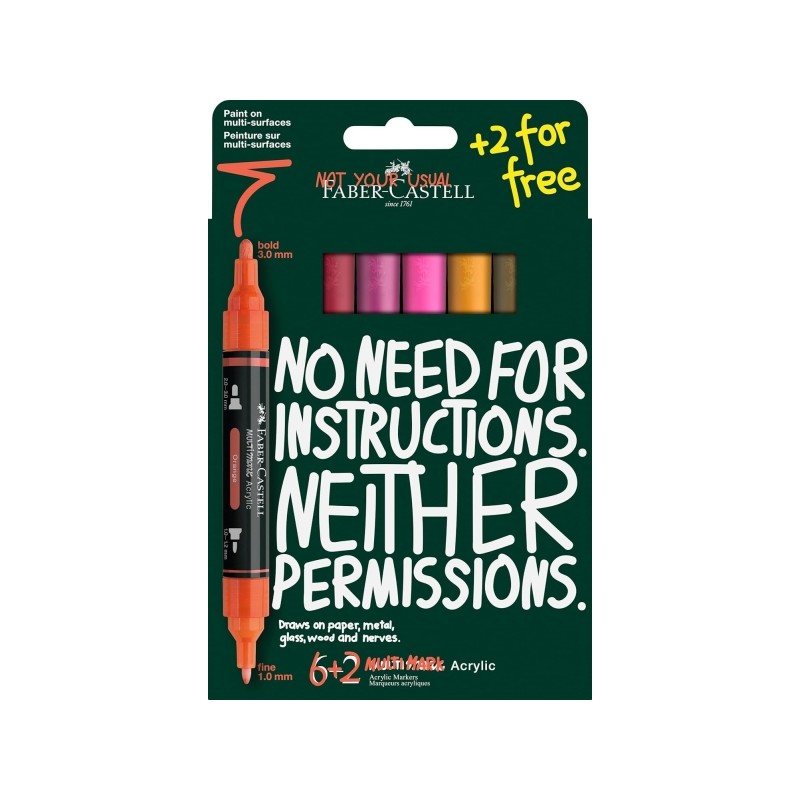 Faber-Castell Multimark Acrylic Tonalità calde - Confezione da 8 pennarelli acrilici a doppia punta - Punte rotonde da 