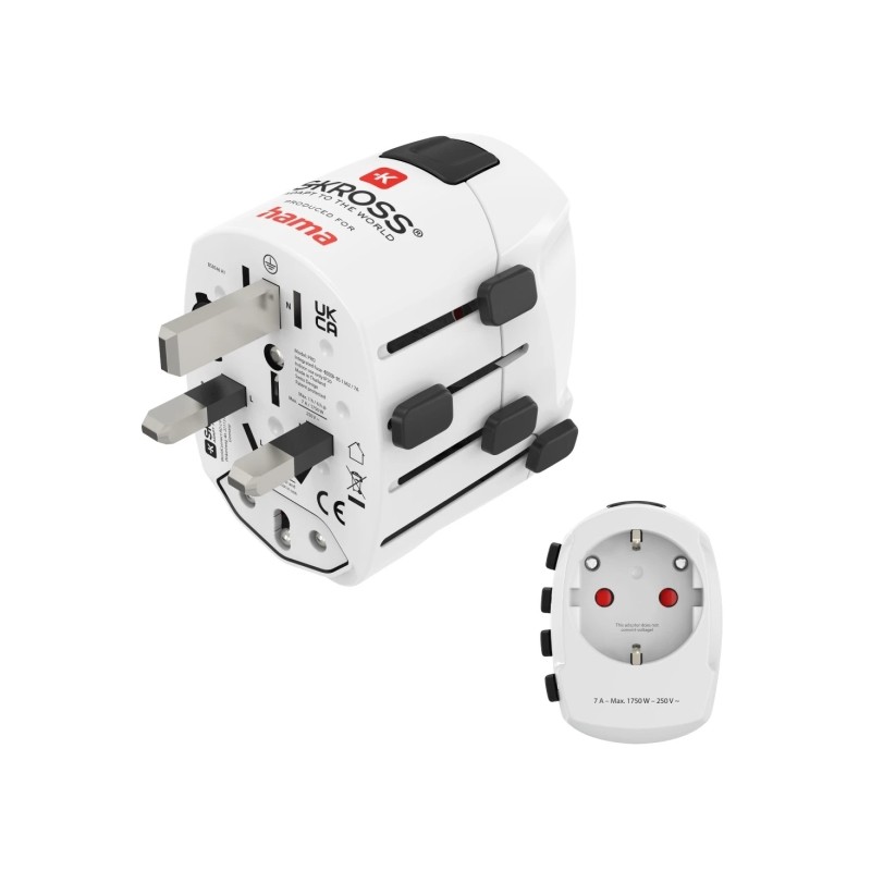 Hama World Travel Pro Adattatore da viaggio universale - Potenza fino a 1750 W - Tensione 100-250 V - Colore: bianco