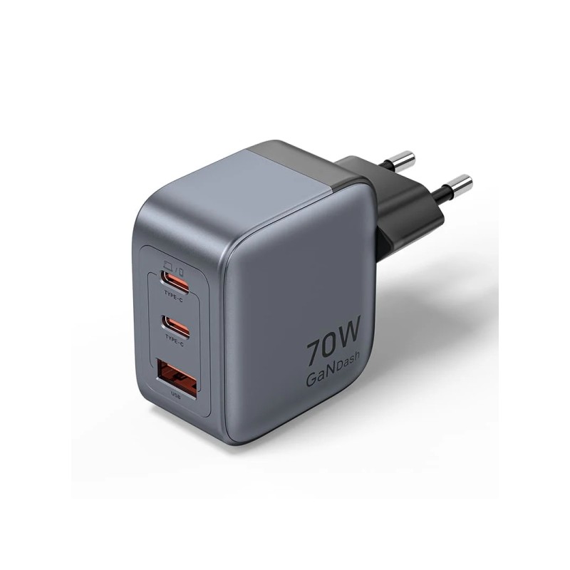 Caricabatterie da muro Vention - 70 W - GaN - 2xUSB-C - USB-A - Ricarica rapida - Tecnologia PPS - Colore grigio